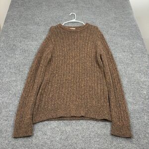 LL Bean Sweater Mens L Tall Brown 100% Lambs Wool Ribbed Knit Marled Classic